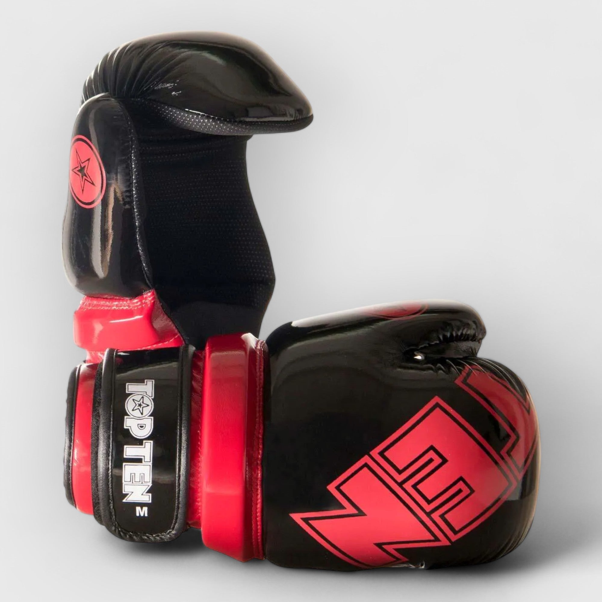 TOP TEN Glossy Pointfighter/Semikontakthansker - Svart/Rød - CombatStore.no